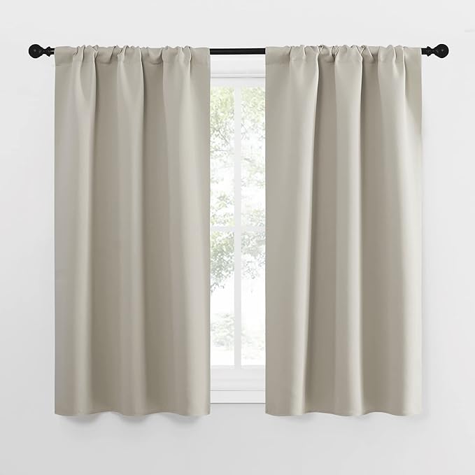 NICETOWN Blackout Curtains for Living Curtains, Room Darkening Window Curtain Panels, Easy-Care Solid Thermal Insulated Draperies/Drapes for Daughter Room (Natural, 2 Panels, 34 by 54)