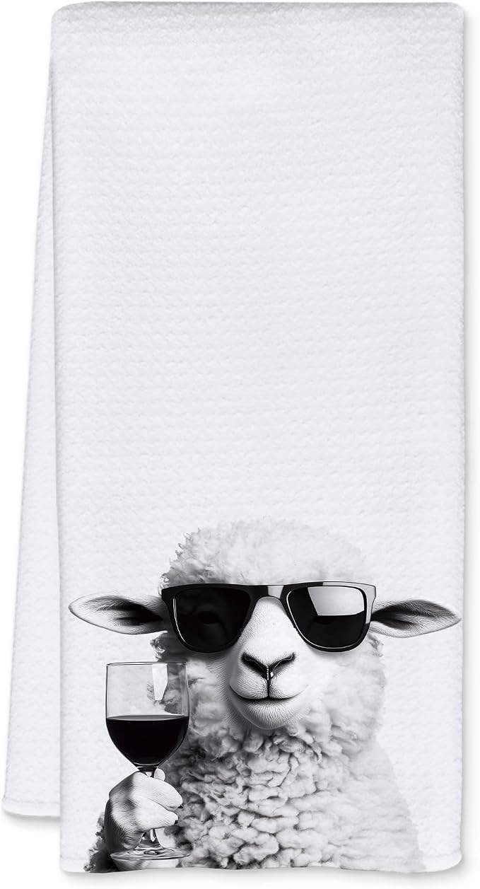 Sheep Decor Kitchen Towels, Sheep Gift Dish Tea Towel for Kitchen Decor, Bar Towels for Bartender, Wine Lover Gifts, 16x24 Inch