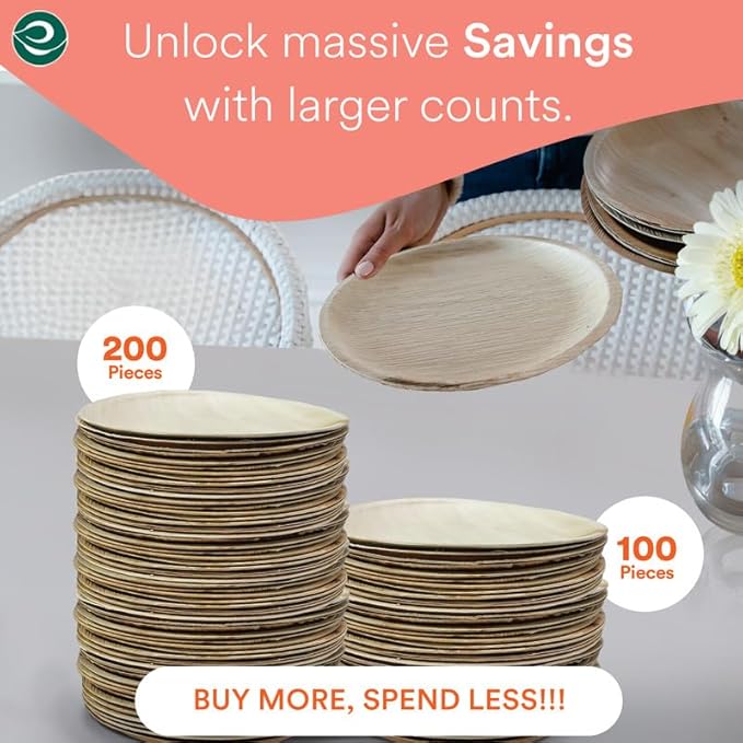 ECO SOUL Compostable 6 Inch Small Palm Leaf Round Plates (50 Count) Like Bamboo Plates|Biodegradable|Eco-Friendly, Microwave & Oven Safe