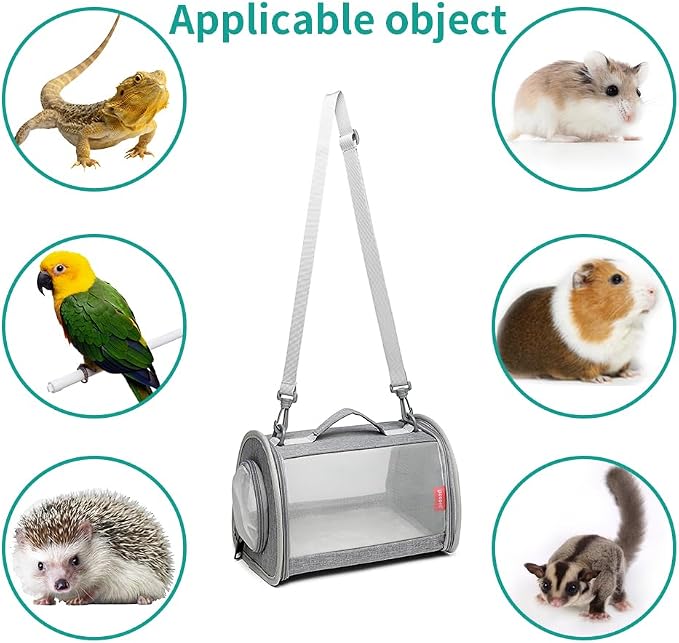 Guinea Pig Carrier Travel Small Animal Carrier Bag Lizard Bird Rabbit Carrier Cage Squirrel Breathable Bag Portable Travel Hamster Small Pet Hangbag (Small, Gray)