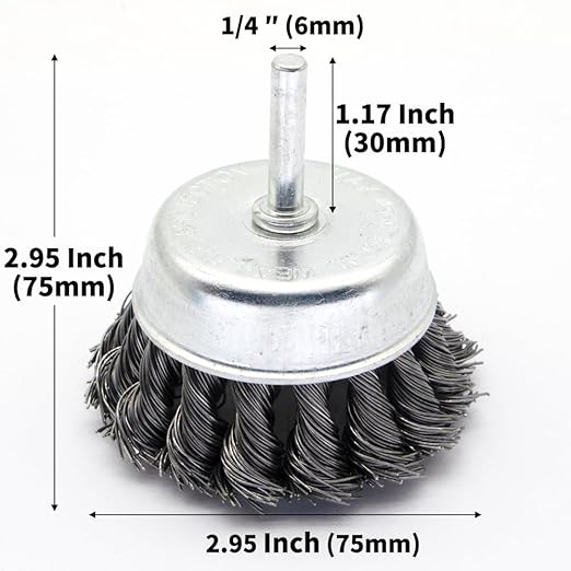 6-Piece Twisted Wire Brush Wheel Set - Metal Rust Removal, Polishing, Cleaning - 1/4″ (6mm) Shank - Removes Burrs, Dust, and Paint - Handles Rough Surfaces - Rotary Tool Accessories