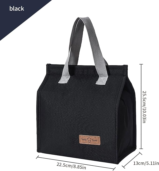 2pcs Black Lunch Bag Insulated, Lunch Box Bag, Reusable Lunch Tote Bag, Lunch Box Container Bag Insulated for Women, Men, Work, Office, Travel