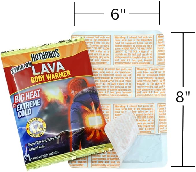 HOTHANDS LAVA - Body Warmers - Up to 12 Hours of Consistent Heat - Bulk Value Pack of Air Activated Warmers - 5 Individual Warmers - Value Pack - Big Heat for Extreme Cold