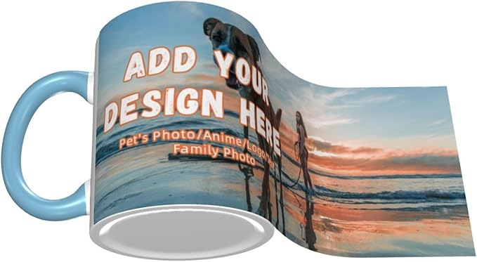 Custom Mugs and Coffee Cups Partial or Full Size Printed Creative Designs Customizable with Your Photos Images Text (Full-Width, Sky Blue)