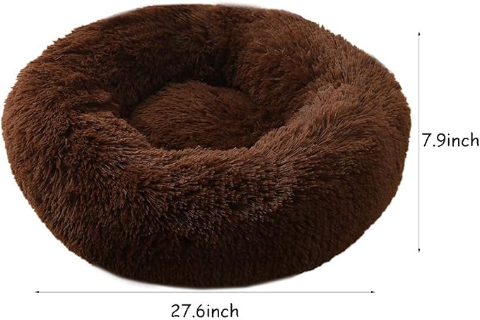 Plush Calming Donut Dog Bed for Small to Medium Dogs, 28 Inch Round Pet Bed | Soft Faux Fur Puppy Bed with Raised Rim for Curling and Head Support; Washable Round Pet Bed for Small to Medium Dogs or Cats