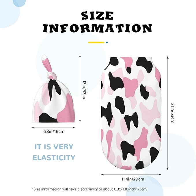 Newborn Swaddle Blankets and Hat Set Soft Cotton Baby Swaddle Wrap Warm Infant Receiving Blanket Pink Print-2