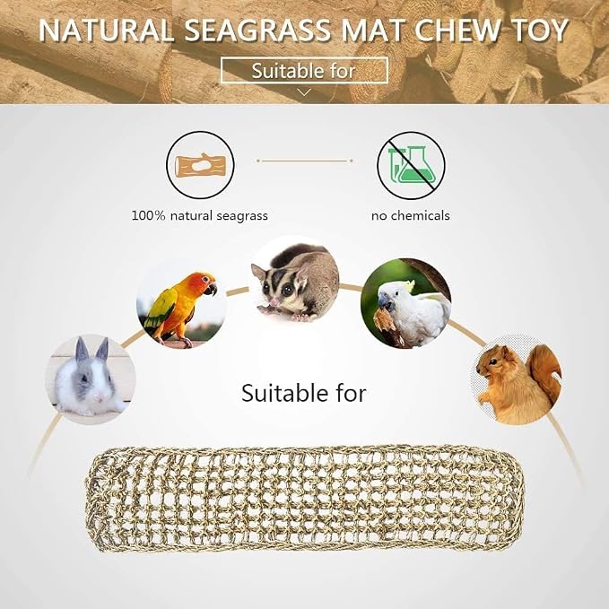 Bird Seagrass Mat 30 x 7 Inch Parrot Natural Seagrass Woven Net Hammock Parakeet Climbing Rope Ladder Mat Chew Toys Cage Accessories for Pigeon Macaw Cockatiel Conure Cockatoo Rat Bearded Dragon
