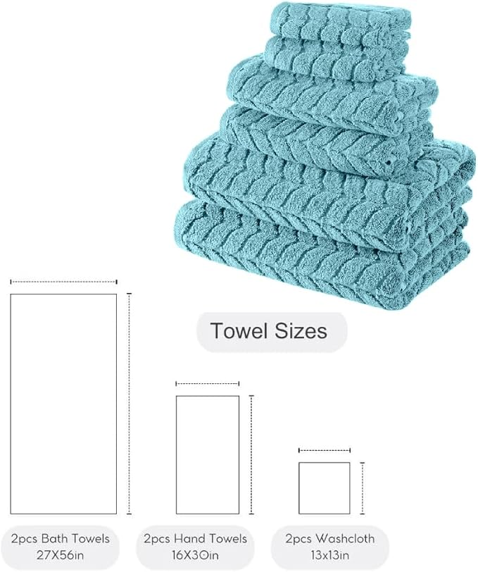 BAGNO MILANO Turkish Bath Towels, Soft Plush Jacquard Luxury Bath Towels, Quick Dry Towel Set (Aqua Green, 6 pcs Towel Set)