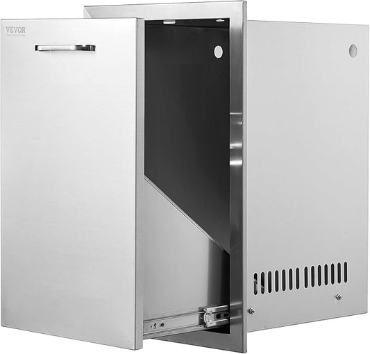 VEVOR Outdoor Kitchen Trash Drawer 16Wx22Hx16"D, Propane Tank Drawer, Stainless Steel Pull Out Trash with Handle, Outdoor Kitchen Cabinets Can Pull Out, BBQ Island Bin, Outside Trash Can Drawer