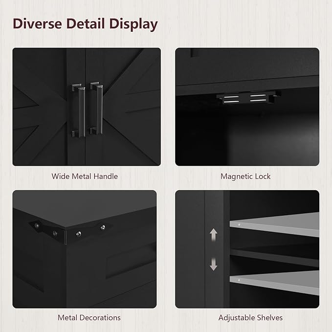 usikey Buffet Cabinet, 61” Large Sideboard Buffet Storage Cabinet with 3 Drawers, Farmhouse Coffee Bar with 4 Doors, for Kitchen, Living Room, Black