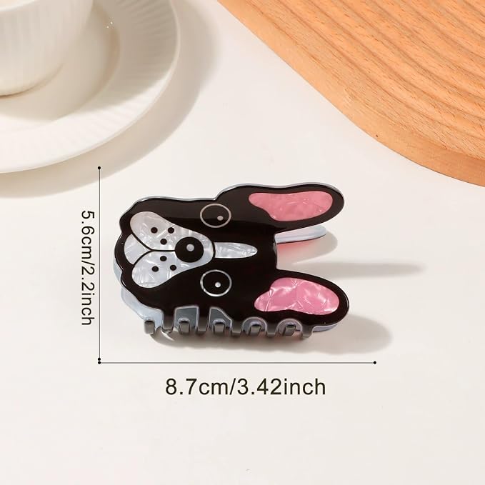 Cute French Bulldog Hair Claw Clips Dog Hair Clips Acrylic Hair Barrettes | Black White Puppy Hair Jaw Clips Animal Hair Accessories Strong Hold Nonslip Grip Clips for Women Daily Holiday Party Styling