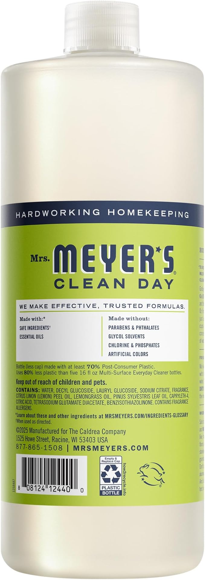 MRS. MEYER'S CLEAN DAY Multi-Surface Everyday Concentrate, Lemon Verbena Scent, 32 Fl Oz Bottle - 2 Pack