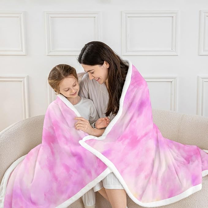 Feelyou Pink Fleece Throw Blanket 40"x50" Kids Tie Dye Watercolor Sherpa Blanket Plush Fuzzy for Bed Couch Chair Living Room, Dreamy Girly Bed Blanket Room Decor