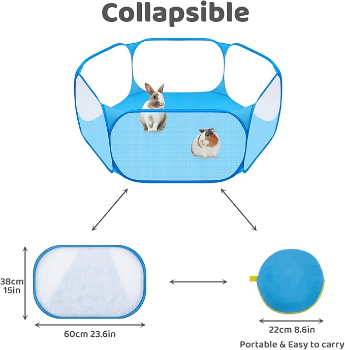 Amakunft Small Animal Playpen, Pop-Up Portable Play Yard for Guinea Pigs, Rabbits, Hamsters, Hedgehogs, Foldable Exercise Fence with Breathable Mesh for Indoor Outdoor Use