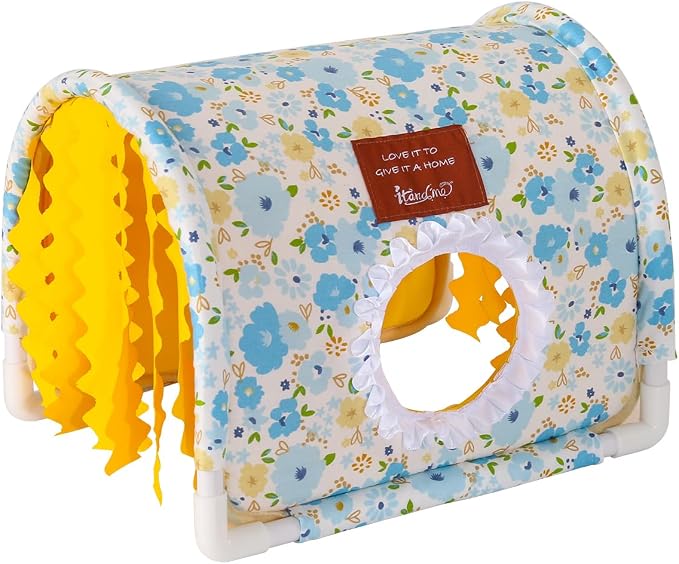 Guinea Pig Hideout No Bottom Guinea Pig Bed Easy to Clean Rabbit Hideout Bunny Beds - Small Animal Indoor Habitat for Chinchilla Ferret Hedgehog Flower-Branch Mouse (Blue Flower)
