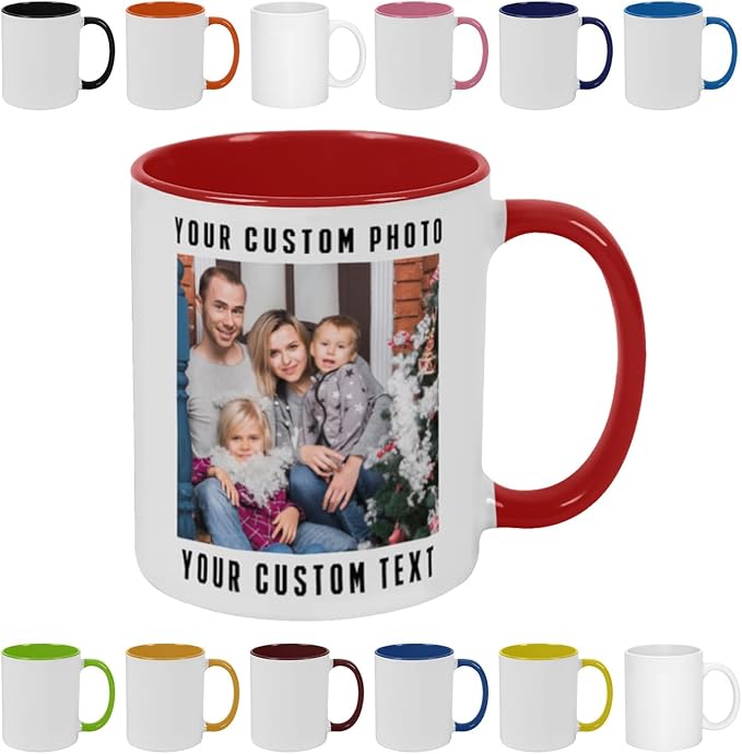 Personalized Coffee Mug with Photo, Logo or Text - Customized Gift Idea for Men & Women, Mom, Dad, Friends - Christmas Birthday Valentines Gifts, Party Favors Tea Cup - White/Red