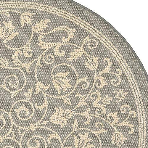 SAFAVIEH Washable Rug Outdoor Courtyard Collection - 5'3" Round, Grey & Natural, Non-Shedding & Easy Cleaning, Ideal for Patio, Backyard, Mudroom (CY2098-3606)