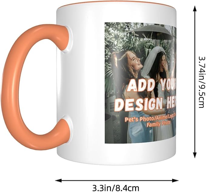 Custom Mugs and Coffee Cups Partial or Full Size Printed Creative Designs Customizable with Your Photos Images Text (Partial, Orange)