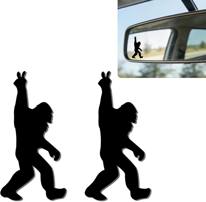 2Pack Compatible with Sasquatch Car Vinyl Sticker for Rear View Mirror | Cute Sasquatch Mirror Sticker Waterproof,Compatible with Bigfoot Car Decor,Gifts for Women Men,Laptop Bathroom Mirror