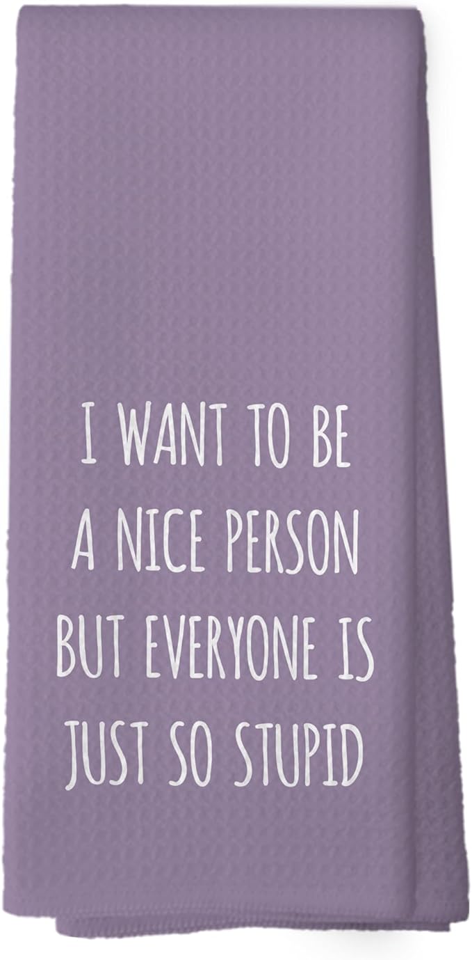 Funny Humorous Purple Kitchen Towels Adult Humor, Sarcastic Gifts for Women Hand Towels for Bathroom, I Want to Be a Nice Person Decorative Tea Towels Dish Towels 16x24 Inch