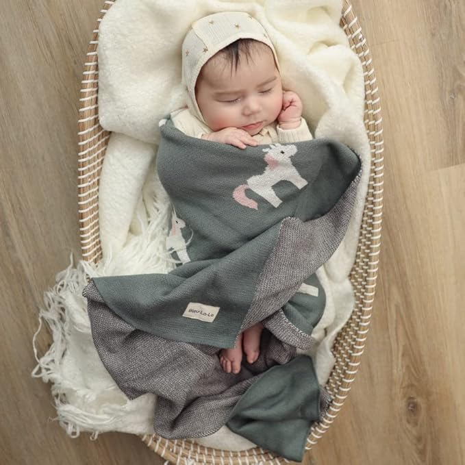 Cotton Baby Swaddle Blanket for Girls and Boys - Buttery Soft Cozy Receiving Swaddle Crib Stroller Blanket for Shower Gift Registry for Newborns, Infants, Toddlers (Unicorn - Grey)