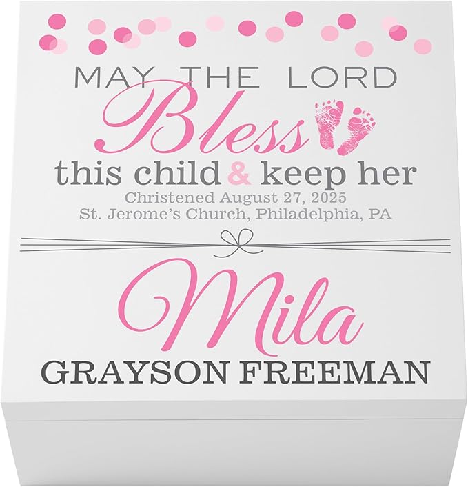 Let's Make Memories Personalized Keepsake Box for Baptism - Memories Box - Memento Storage - For Girls (Pink) - 6" Hx12 Sq