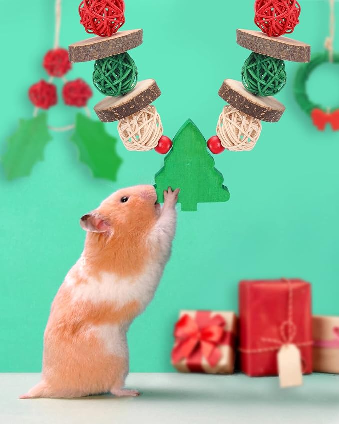 Xylolfsty Christmas Small Pet Chew Toys Set 8PCS for Guinea Pigs | Wooden Accessories for Chinchilla, Hamster & Bunny Rabbit Cages, Help Teeth Grinding, Holiday Decor and Gifts for Small Pets