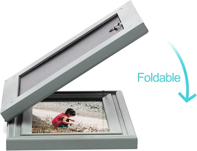 Vertical & Horizontal 4X6 Picture Frames Double Hinged Wood Folding Photo Frames with Real Glass Front Fit for Desktop or Tabletop, Gray XHUI-V46-H64