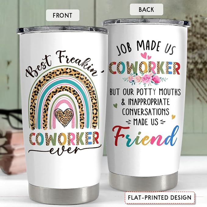 SANDJEST Coworker Tumbler 20oz Stainless Steel Insulated Coffee Travel Mug Cup - Goodbye Farewell Gifts for Women Work Besties Boss Female Friend
