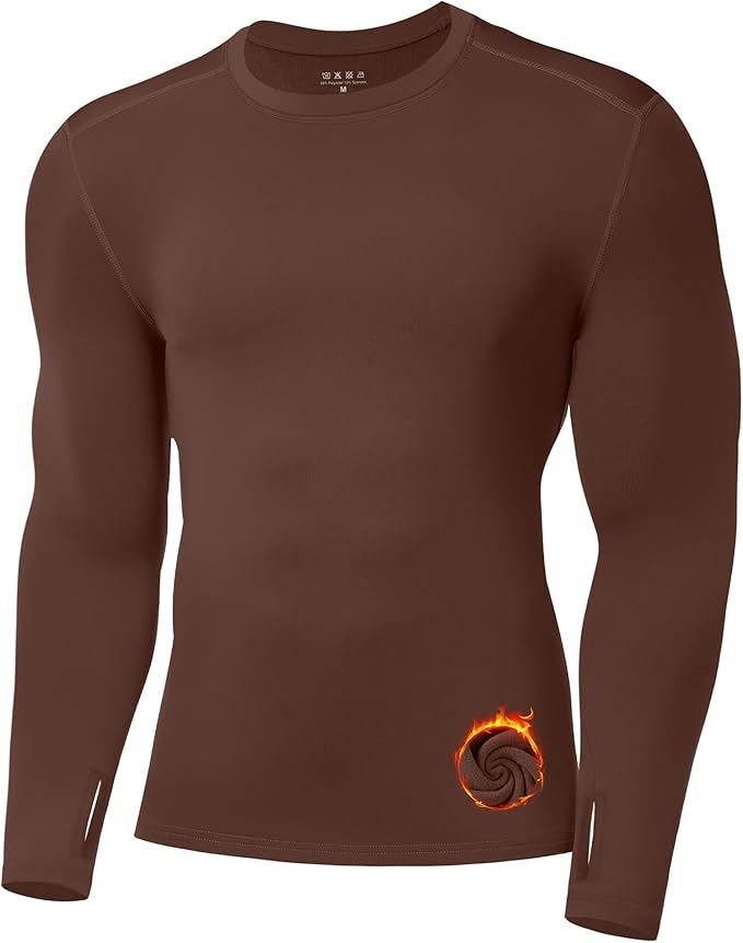 Moozava Mens Thermal Long Sleeve Shirt Fleece Lined Compression Base Layer Top Cold Weather Gear Hunting Athletic Undershirt