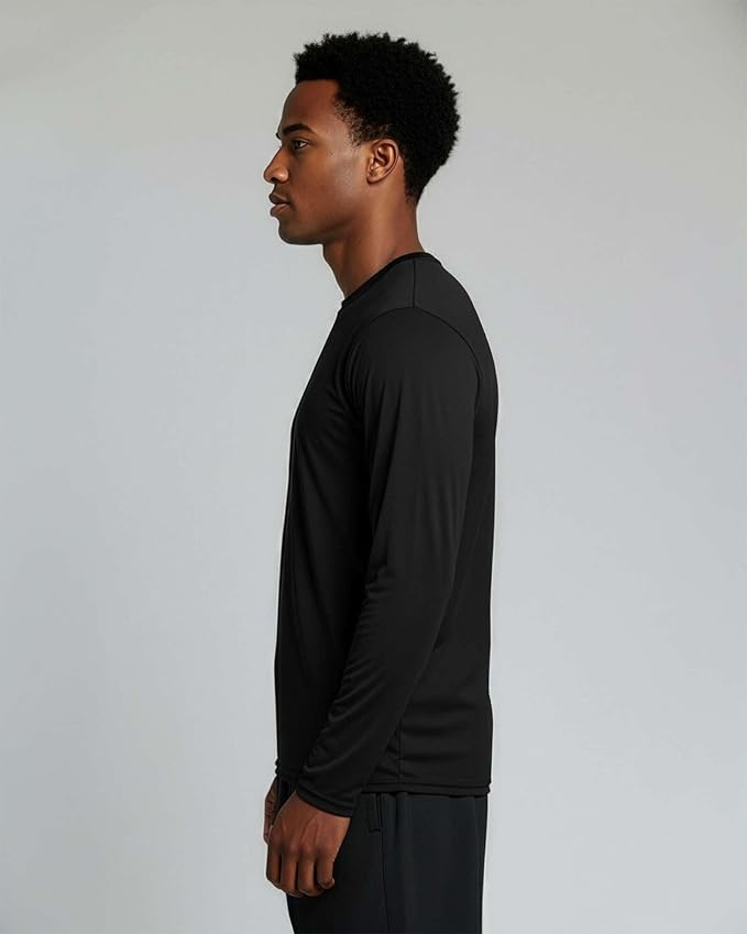 Real Essentials 4 Pack: Mens Long Sleeve Dry Fit T Shirts Hiking Fishing Workout Gym Work Sun UPF 50 Wicking Running Tee