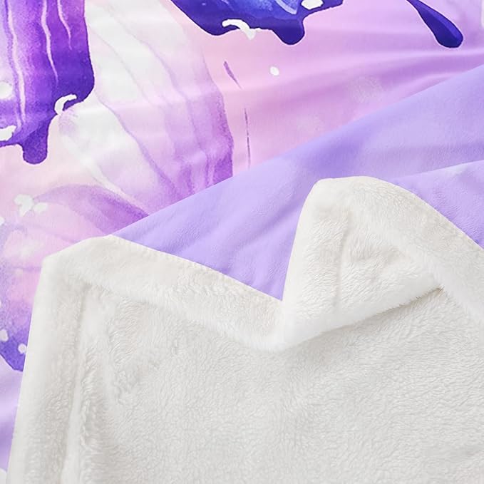 Feelyou Girls Fleece Throw Blanket Baby 30"x40" Kids Purple Butterfly Sherpa Blanket Plush Fuzzy for Bed Couch Chair Living Room, Floral Flower Bed Blanket Cute Watercolor Room Decor