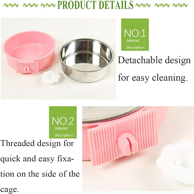 kathson Crate Dog Bowl, Removable Stainless Steel Hanging Pet Cage Bowl Food & Water Feeder Coop Cup for Cat, Puppy, Birds, Rats, Guinea Pigs (6 PCS, Size: M, 2×Blue,2×Green,2×Pink) (Pack of 2)