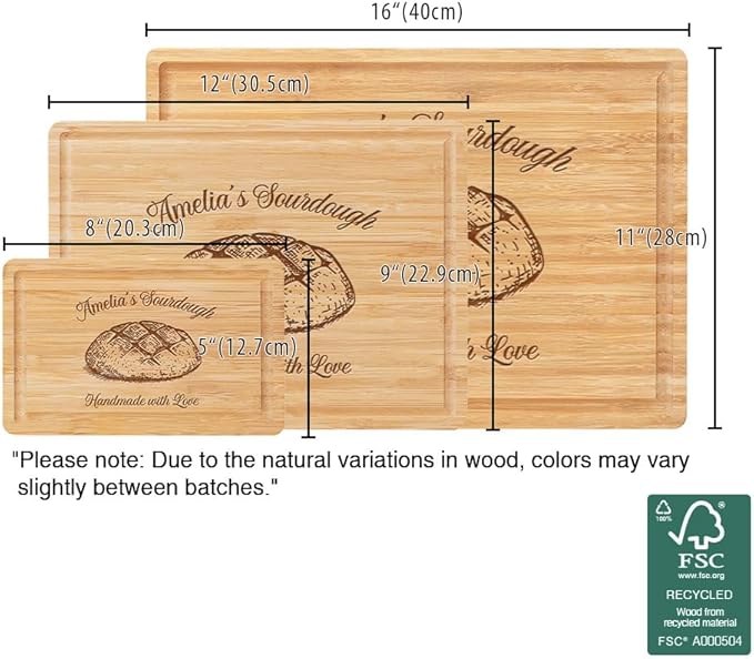 callie Personalized Bread Cutting Board, Decorative Bamboo Charcuterie Serving Tray, Customized Sourdough Gifts for Bakers, Baking Lovers Mom Friend Chefs (S, M, L)