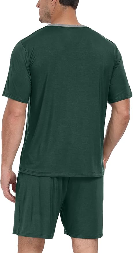 PrinStory Men's Pajama Set Sleepwear Pjs Lightweight Quick Dry Short Sleeve V-Neck Shirts and Shorts Soft Comfy Sleep Sets