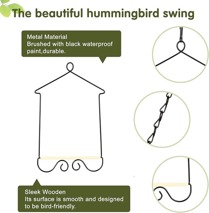 Metal Frame Hummingbird Swings and Perches with Wooden Dowel Black Bird Swing Outdoor Bird Perch Humming Bird Swing (4PK)