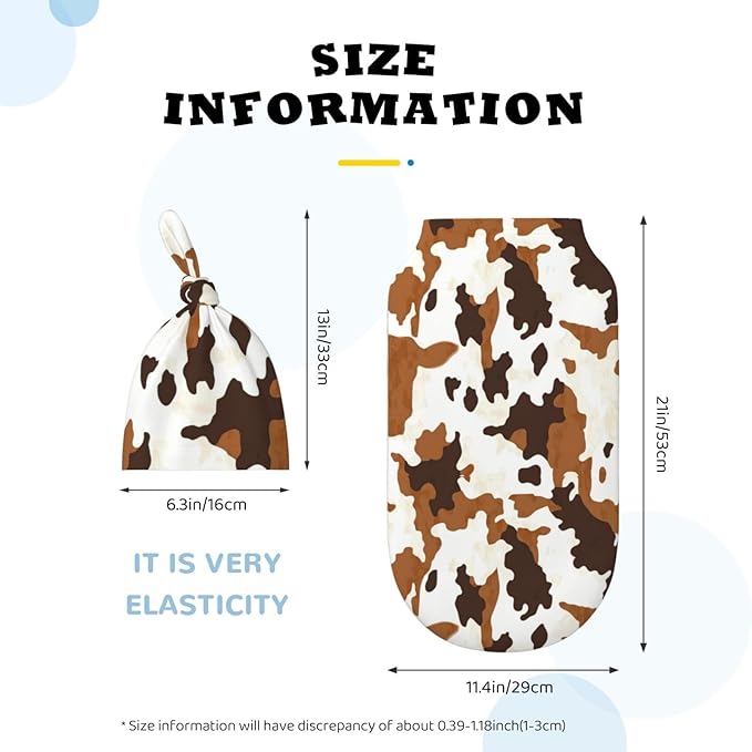 Newborn Swaddle Blankets and Hat Set Soft Cotton Baby Swaddle Wrap Warm Infant Receiving Blanket Cow Print-8