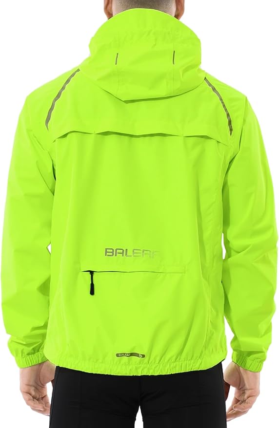 baleaf Men's Rain Jacket Waterproof Windbreaker Raincoat Running Cycling Hiking Gear Hood Lightweight Reflective Packable