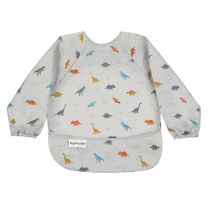 Tiny Twinkle Long Sleeve Bib for Babies & Toddlers – Waterproof Smock Bib for Eating – Machine Washable & Mess-Proof, Baby Feeding Essential & Shower Must-Have(Dinosaur, 6–24M)