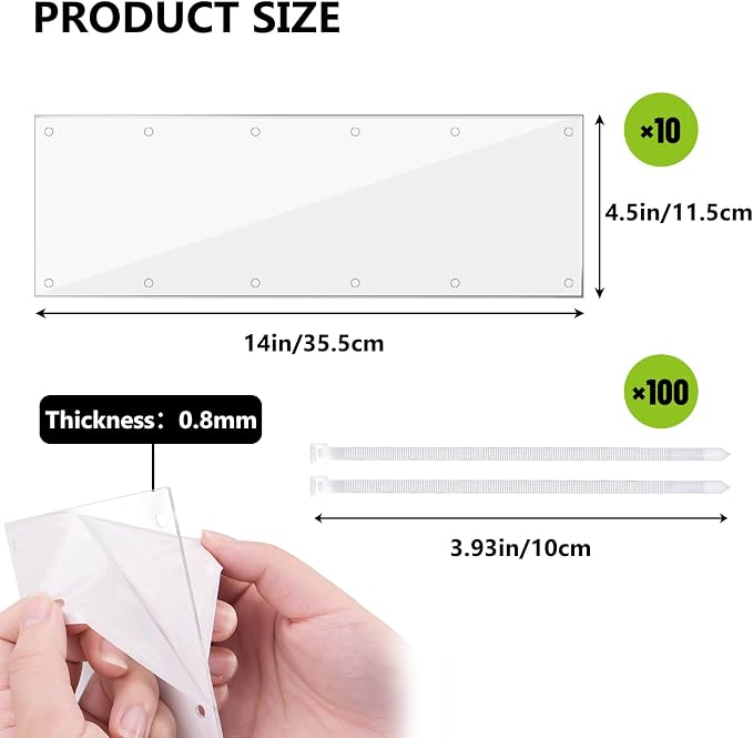 UNIFAMILY 10Pcs Flexible 0.8mm Pet Cage Guard Liners Clear, 14”×4.5” Guinea Pig Cage Side Lining,Scatter Guard for Cage, Rabbit Urine Guard Sheet, Cage Liner Protection,Small Animal Cage Accessories