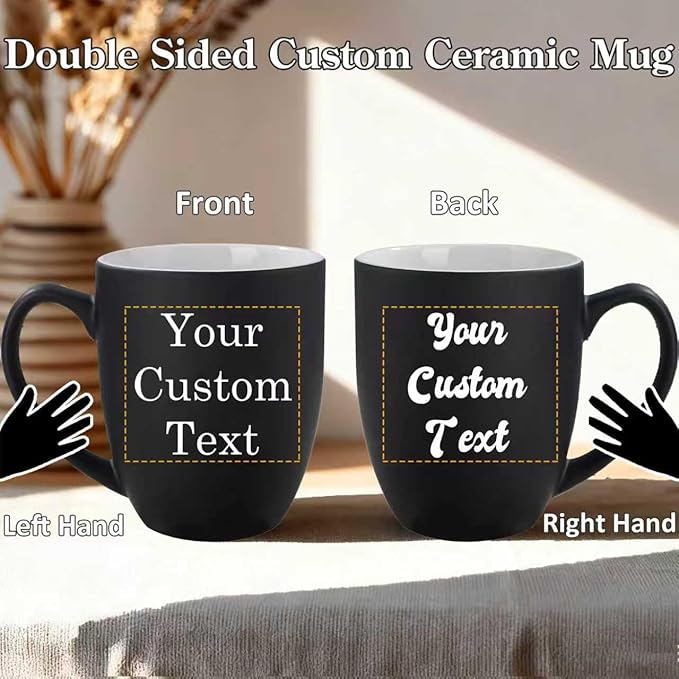 Personalized Coffee Mug Engraved with your Custom Text - Customized Coffee Mugs, Hot Chocolate Mug, Tea Cup, Birthday Gifts, Retirement Gift (Engraved Custom Text, Matte Black)