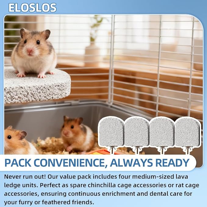 4PCS Lava Ledge for Small Pets, Chinchilla, Hamster, Parrot, Gray(M) | Grinding Claws & Jumping, Safe Natural Volcanic Rock, Reduces Random Chewing