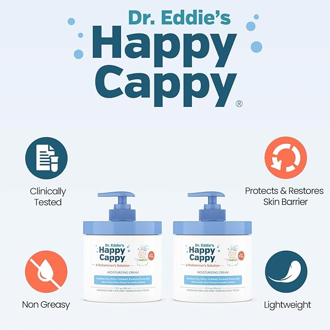 Happy Cappy Moisturizing Cream - Baby Eczema Cream, Eczema Lotion for Kids, Pediatrician-Formulated, Gentle, Paraben Free, Hypoallergenic, Soothes Dry Skin - 12 Fl Oz (Pack of 2)