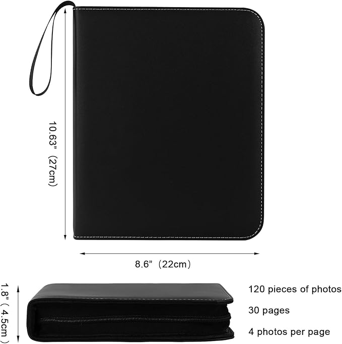 Photo Album 4x6 Pictures,120 Pockets Binder Premium Vegan Leather Cover for Family Wedding Anniversary Baby Kids Vacation. (Black)