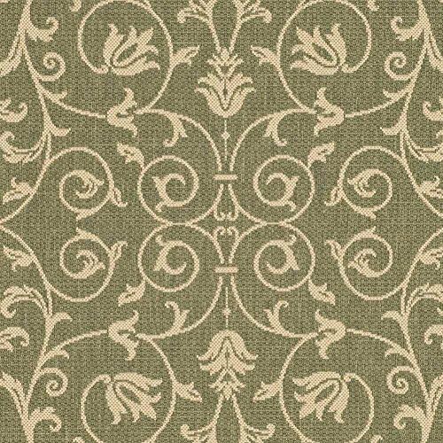 SAFAVIEH Courtyard Collection 7'10" Round Olive / Natural CY2098 Scroll Indoor/ Outdoor Waterproof Easy-Cleaning Patio Backyard Mudroom Area-Rug