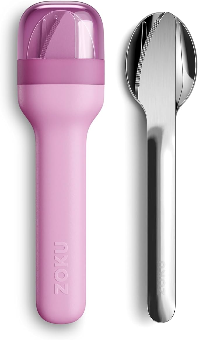 ZOKU Pocket Utensil Set, Purple - Stainless Steel Fork, Knife, and Spoon Nest in Case - Portable Design for Travel, School, Work, Picnics, Camping and Outdoor Home Use