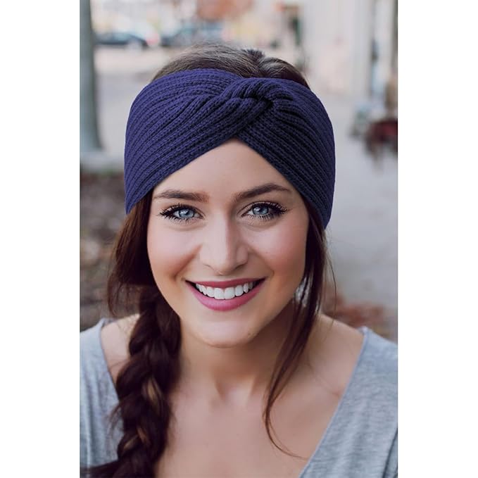 AQOKKA Knit Winter Headbands for Women Fuzzy Wool Fleece Lined Ear Warmers Elastic Turban Crocheted Head Wrap Winter Accessories for Women Cold Weather