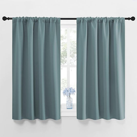 NICETOWN Greyish Blue Blackout Curtains Panels for Window, Thermal Insulated Rod Pocket Blackout Drapes/Draperies for Living Room (2 Panels, W42 x L48 inches)
