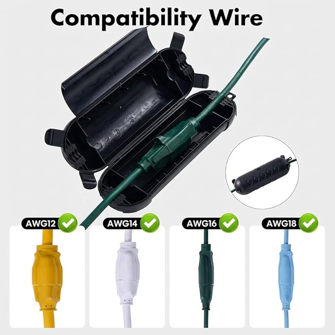 Outdoor Extension Cord Cover, IP44 Waterproof Extension Cord Protector for Outdoor Connections, Weatherproof Safety Box for Holiday Lights, Garden Tools & Outdoor Appliances, Black