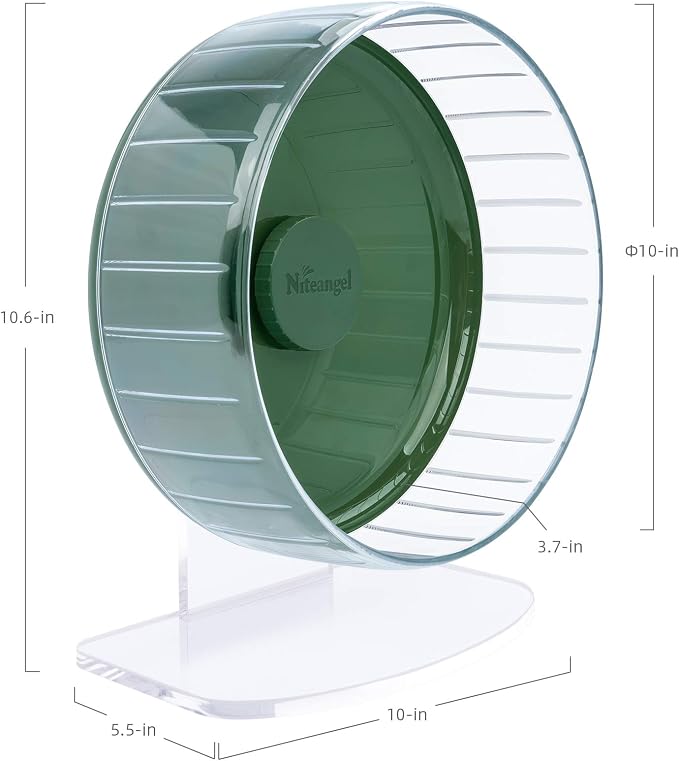 Niteangel Super-Silent Hamster Exercise Wheels: Quiet 10 inch Running Wheel | Can 10.6-13.4" Adjustable Height - No Bend Back Spinner Running for Dwarf Syrian Hamster Gerbils Mice Or Other Small Animal
